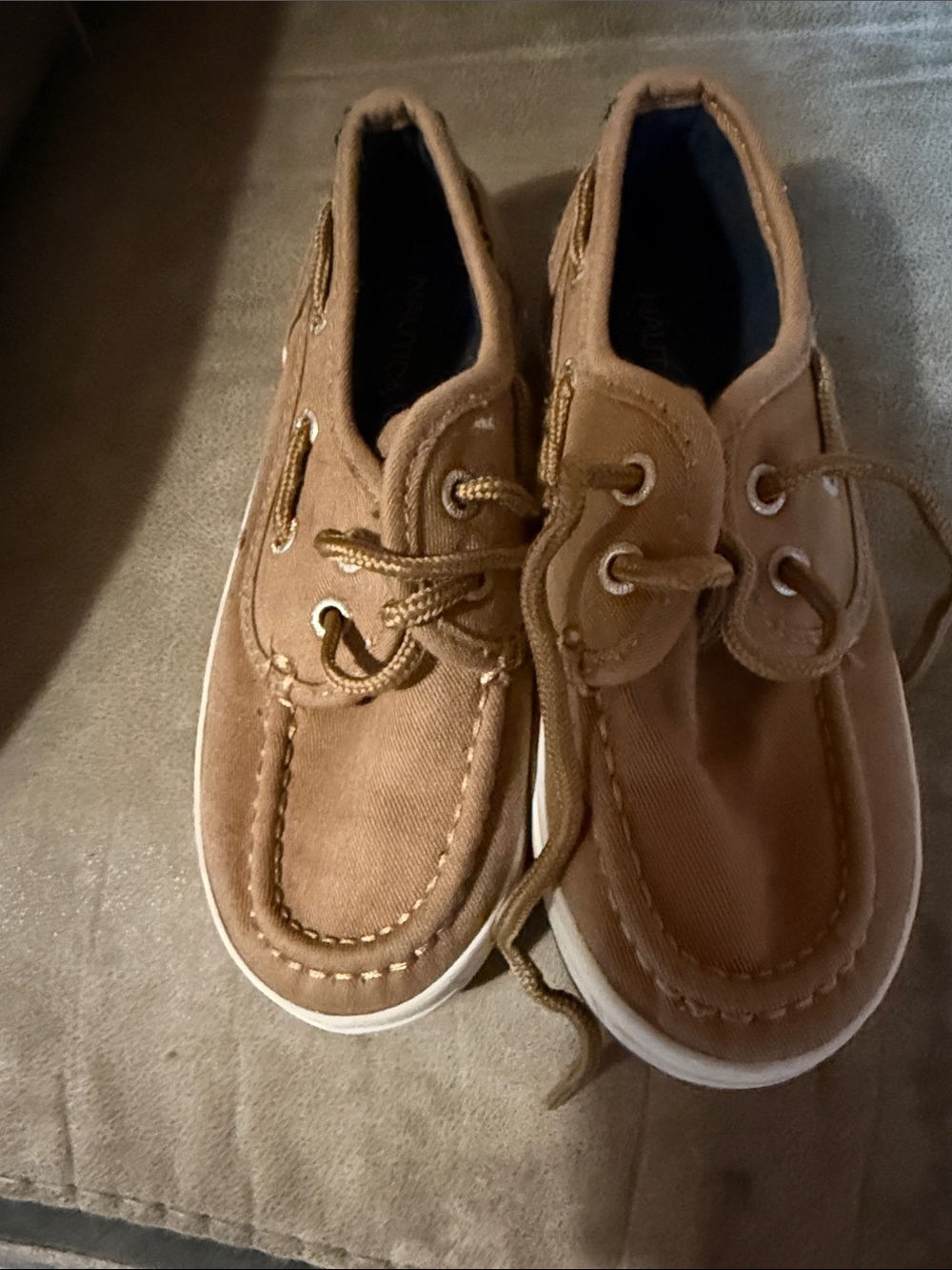 Nautica Kids Tan Canvas Moccasin Boat Shoes